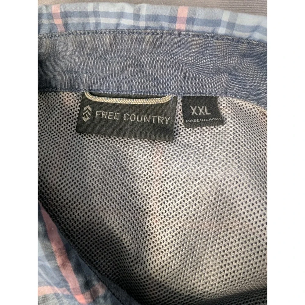 Free Country Plaid Button Front Shirt Men's XXL Blue‎ Pink Short Sleeve Fishing